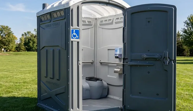 A clean ADA-compliant restroom placed securely near a public park gathering area in Maricopa County.