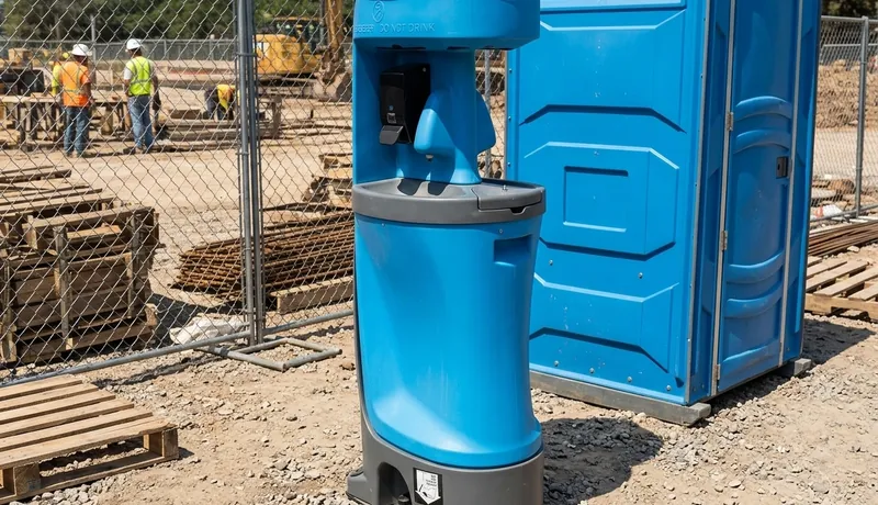 Dual-spigot handwashing station installed at a Maricopa County job site in Arizona, AZ.